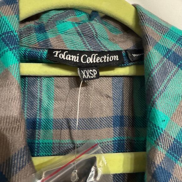 Tolani Collection Teal Gray Plaid Niecy Button Down Sz XXSP NWT - Picture 7 of 15